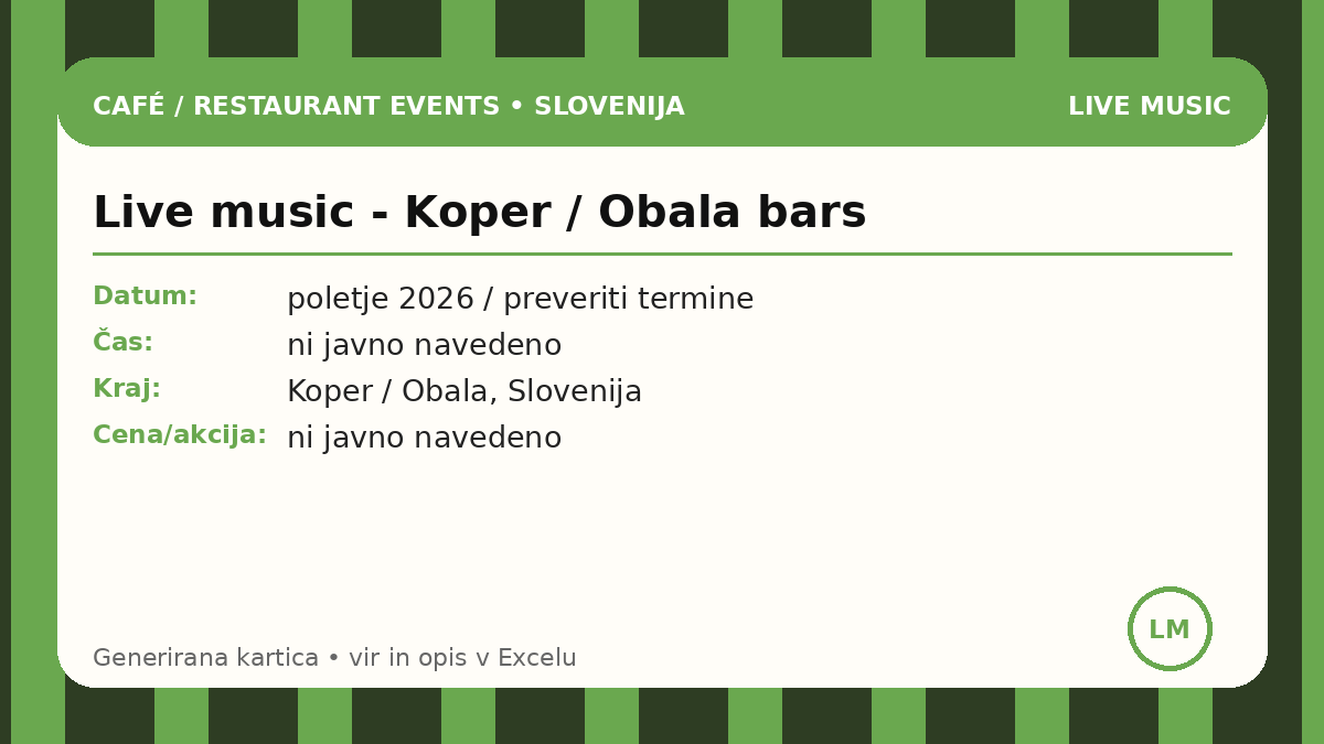 Живая музыка - Копер / Обалa бары